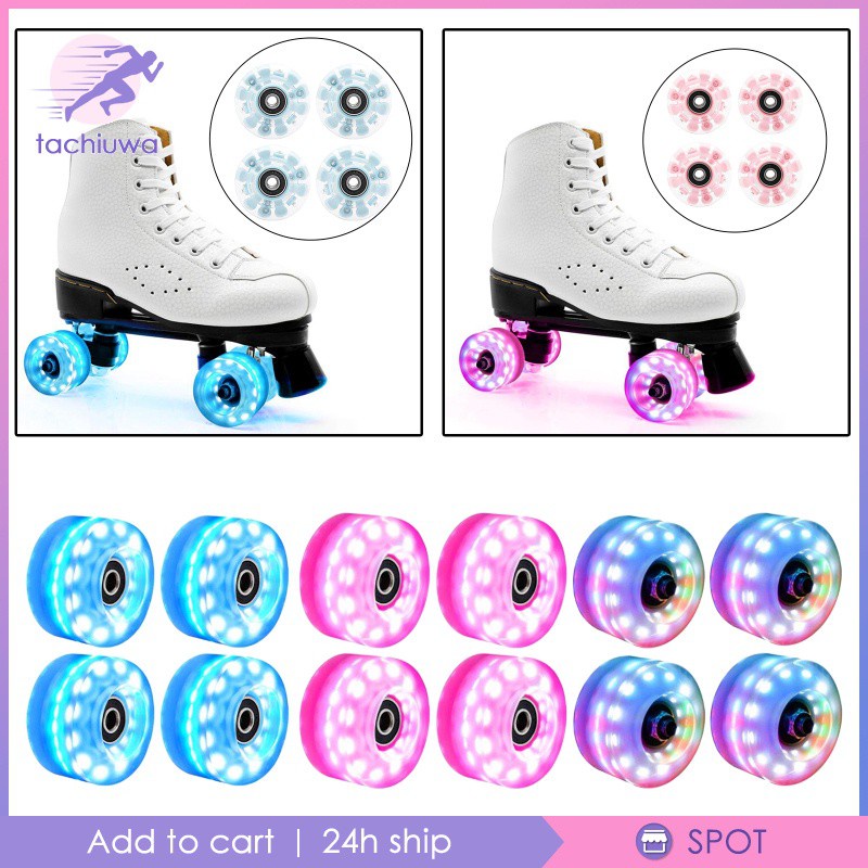 ภาพหน้าปกสินค้าQuad Roller Skate Wheels Luminous Six Light Up,Roller Skates Accessories with Bearings Installed for Double Row Skates and Skateboard 58mm x 32mm