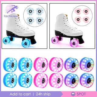 สินค้า [✨พร้อมสต็อก✨TACHIUWA] Quad Roller Skate Wheels Luminous Six Light Up,Roller Skates Accessories with Bearings Installed for Double Row Skates and Skateboard 58mm x 32mm