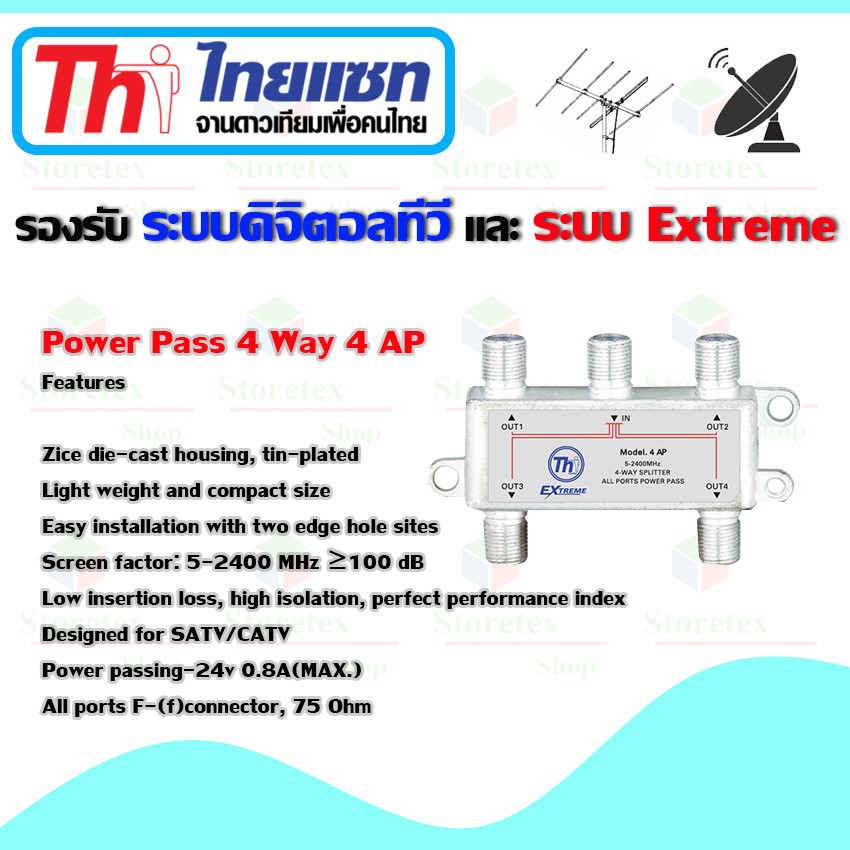 ภาพหน้าปกสินค้าThaisat Splitter power pass 4way Model 4ap