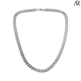 ANGELINO RUFOLO Necklace ดีไซน์ 9 mm. Curb Chain สร้อยคอ Stainless Steel 316L(สแตนเลสสตีล)คุณภาพเยี่ยม สีเงิน