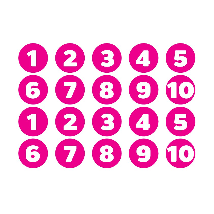 สติ้กเกอร์กันน้้ำ-ติดประตู-ผนัง-กำแพง-ป้ายตัวเลข-1-10-สีชมพู-20-ดวง-1-แผ่น-a4-รหัส-b-082