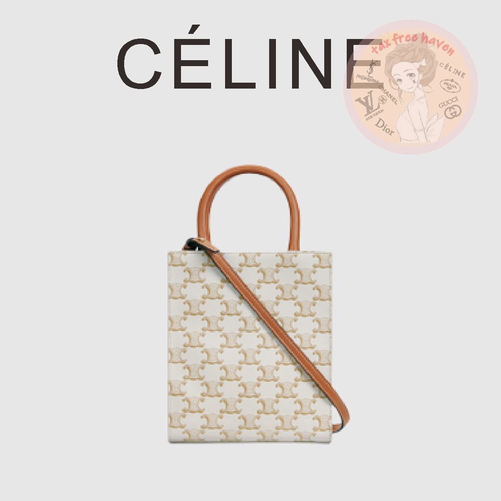 ราคาต่ำสุดของ-shopee-ของแท้-100-celine-แบรนด์ใหม่-cabas-กระเป๋าถือขนาดเล็กพิมพ์โลโก้แนวตั้ง