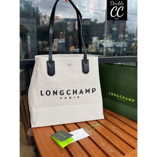 (แท้ 💯%‼ Factory) LONG CHAMP ESSENTIAL TOILE SHOULDER BAG L ECRU