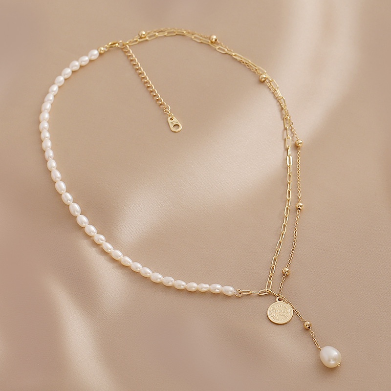 สร้อยคอมุกน้ําจืดธรรมชาติ-ชุบทอง-14k-หลายชั้น-เครื่องประดับแฟชั่น-สําหรับผู้หญิง