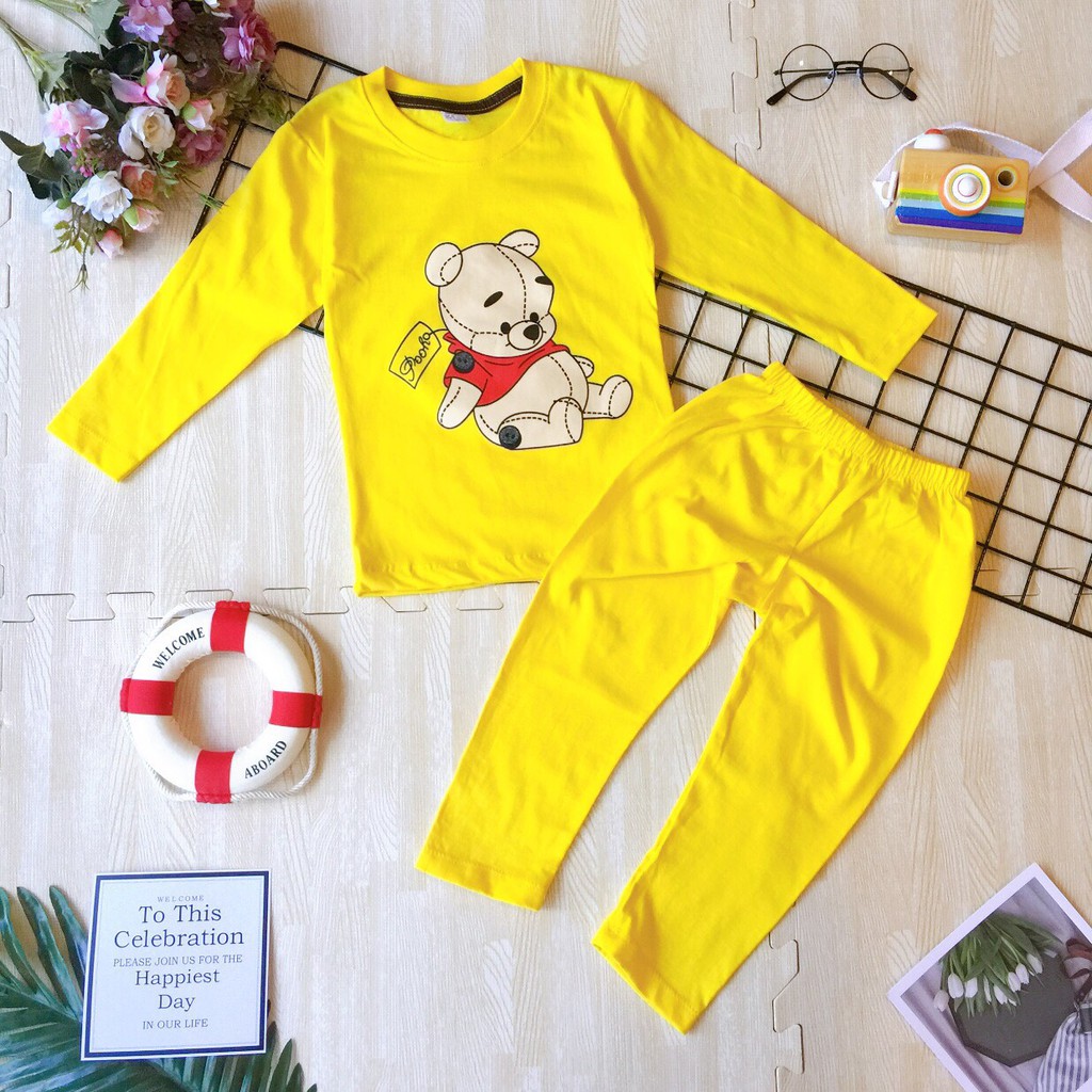 22-ชุดเซ็ตเด็ก-ชุดนอนเด็ก-งานสกรีนลายการ์ตูน-หมีพูห์-สีเหลือง-เสื้อยืดแขนยาว-กางเกงขายาว-แฟชั่น-ชุดเด็ก-1ชุด