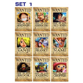 โปสเตอร์ค่าหัวล่าสุด วันพีช  wanted one piece เซต 9 ใบ (พร้อมส่ง)