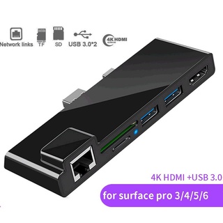 ฮับเชื่อมต่อ Microsoft Surface pro 3 4 5 6 พร้อมอะแดปเตอร์ 4K HDMI 3 USB 3.0 พอร์ต อ่าน SD และช่องเสียบการ์ด TF สําหรับแท่นวาง