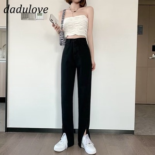 DaDulove💕 New Ing Korean Version of Black Split Jeans High Waist Loose Wide Leg Pants Fashion Womens Clothing