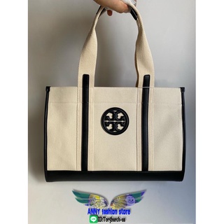 Tory burch canvas open shoulder shopping tote commuter bag lightweight handbag with side pocket