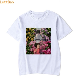 เสื้อยืดแขนสั้น ผ้าฝ้าย 100% พิมพ์ลายดอกไม้ Ghibli Hayao Miyazaki Totoro Spirited Away แฟชั่นฤดูร้อน สําหรับผู้หญิง และผ