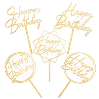 ท็อปเปอร์เค้กอะคริลิค Happy Birthday สําหรับตกแต่งเค้กวันเกิด แพ็คละ 10 ชิ้น