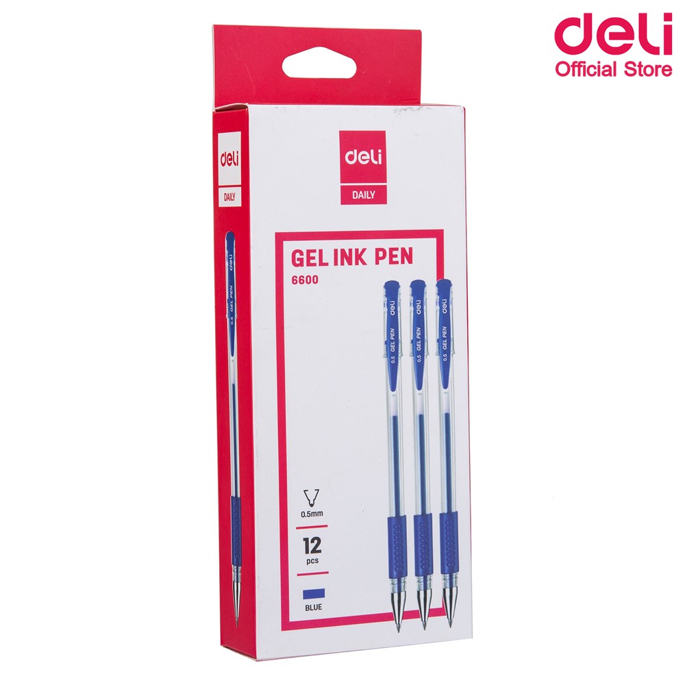 deli-6600-gel-pen-bullet-tip-ปากกาเจล-หมึกน้ำเงิน-ขนาดเส้น-0-5mm-แพ็คกล่อง-12-แท่ง-ปากกา-เครื่องเขียน-อุปกรณ์การเรียน