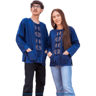 โปรโมชั่น : จันทร์ดีหม้อห้อม เสื้อหม้อห้อมคอกลมแขนยาวปักลาย4ลายปัก