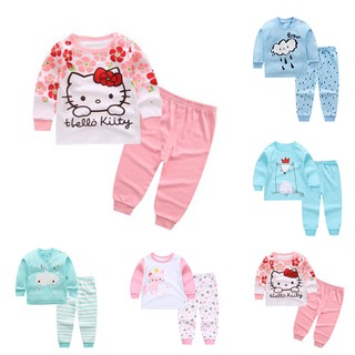 Baby Boy Girl Pajamas Cotton Clothes Cute Cartoon Print Pattern Sweatshirt Tops+Pants Trousers Sleepwear Set