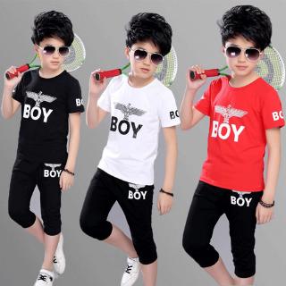 ชุดเสื้อแขนสั้น และกางเกง สองชิ้น แฟชั่นฤดูร้อน สําหรับเด็กผู้ชาย