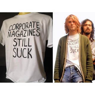 เสื้อยืดเสื้อวงนำเข้า Kurt Cobain Corporate Magazines Still Suck Nirvana Grunge Retro Style Vintage T-shirt