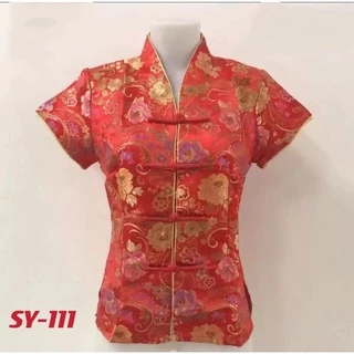 รูป （มีสามแบบ）เสื้อสตรีคอจีนลายดอกเห้อสตรีคอจยดอกเหมย (S-3XL) สำหรับเทศกาลตรุษจีน