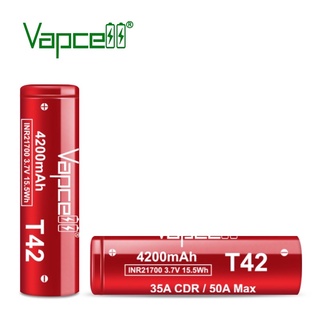 ถ่านชาร์จVapcell INR21700 T42 สีแดง 4200mAh 3.7V ของแท้เช็คโค๊ดได้