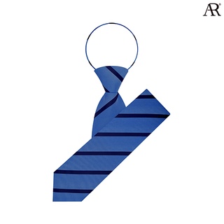 ANGELINO RUFOLO Zipper Tie7.5CM.(NZMS-ทาง095) เนคไทสำเร็จรูปผ้าไหมทออิตาลี่คุณภาพเยี่ยม ดีไซน์ Smart Stripe สีฟ้า/เหลือง