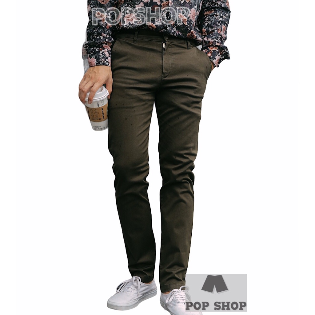 ภาพสินค้ากางเกงขายาวสแลคชิโน่ ผ้ายืด ทรงกระบอกเล็ก Slim Fit ซิปYKK จากร้าน 168popshop บน Shopee ภาพที่ 3