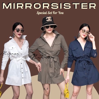 🔖ป้าย MiRRoRSiSTER เดรสเชิ้ตสวยชิค แต่งขอบช่วงเอว มีห่วงสอดสายให้ผูก