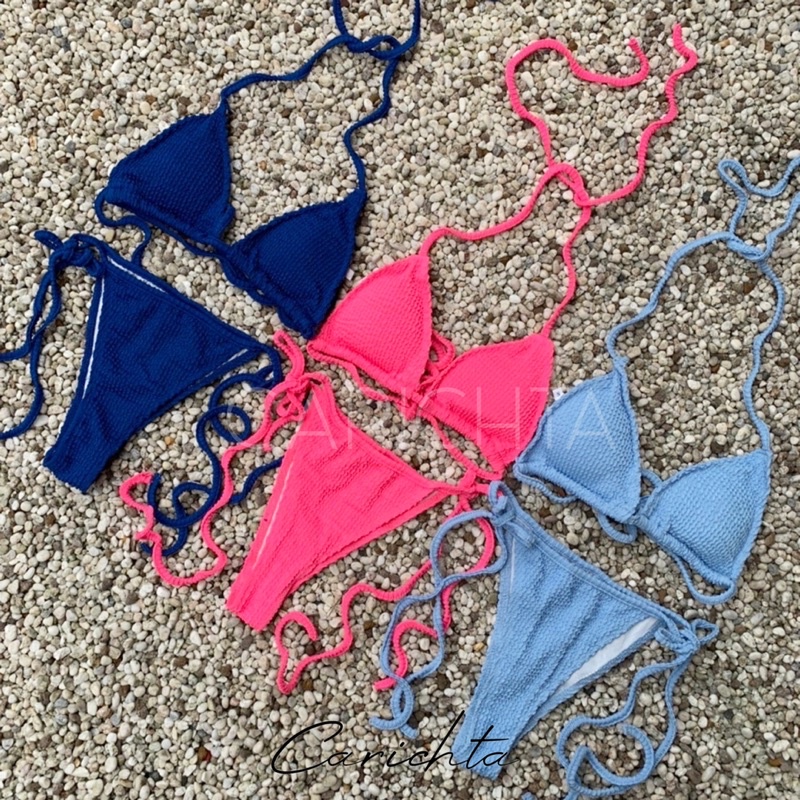 carichta-sant-bikini-set-บิกีนี-บิกินี่-แถมถุงซิปล็อค-ผ้า-pixy-smock-มีฟองน้ำ-ซับใน-ว่ายน้ำ-ชุดว่ายน้ำ