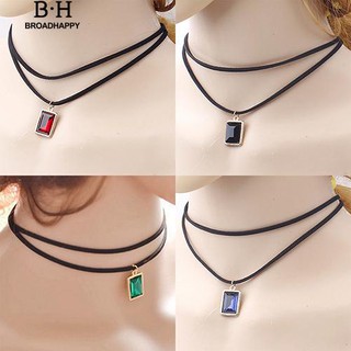 👍broadhappy🔥วินเทจสแควร์ Rhinestone เสน่ห์จี้สร้อยคอเค้นคอสองชั้น  choker