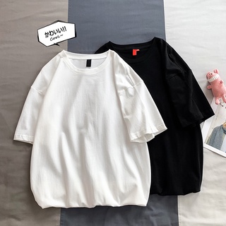 ใหม่สีทึบแขนสั้นเสื้อยืดผู้ชายง่ายสไตล์พอร์ตหลวมป่าคู่สวมใส่สบาย ๆ นักเรียน bottomed เสื้อน้ำขึ้นน้ำลง