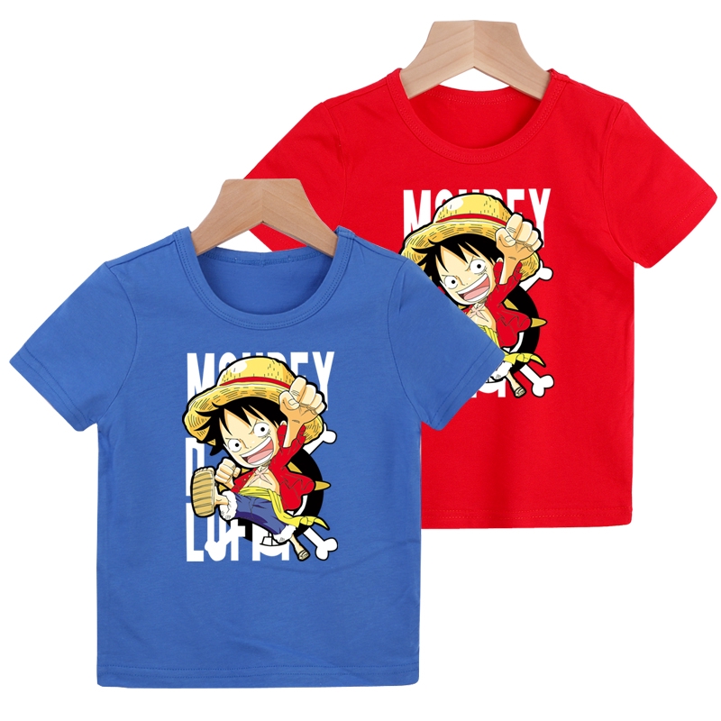 ภาพหน้าปกสินค้าเสื้อยืดเด็กผู้ชาย ผ้าฝ้าย แขนสั้น ลายการ์ตูน One Piece Luffy 8 สี จากร้าน jerrych8306.th บน Shopee