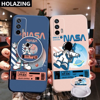 เคสโทรศัพท์มือถือ ขอบสี่เหลี่ยม ลายนักบินอวกาศ NASA พร้อมแหวนขาตั้ง สําหรับ OPPO A16 A94 A53 A15 A12 AX7 A52 A72 A92 A74 A54 5G