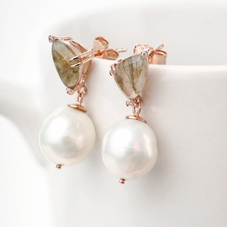 AR-Kang Collection ***ต่างหูแฟชั่น Labradorite+white/Pearl (เงินแท้92.5%)