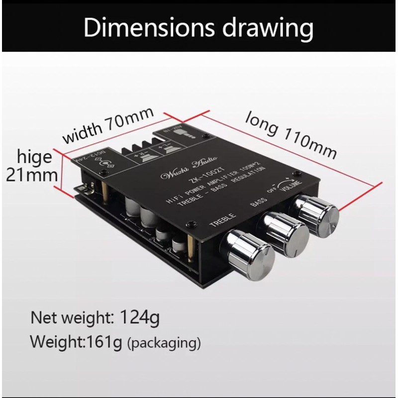 แอมป์จิ๋ว100w-100wมีบลูทูธเวอร์ชั่น5-0ปรีในตัวปรับเสียงได้