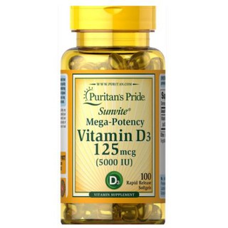 ภาพขนาดย่อของภาพหน้าปกสินค้า(New package) Puritan Vitamin D3 125 mcg (5000 IU) 100 softgels วิตามินดี 3 จากร้าน namtarnsusu บน Shopee ภาพที่ 1