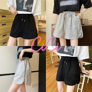 Cici ❣🇹🇭🚚พร้อมส่ง❣(NO.9233)Short Pants กางเกงขาสั้นเนื้อผ้าคอตตอน ทรงสวยแมตช์ง่ายมีดีเทลปั๊มลาย