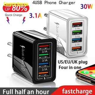 ( Emprichman ) อุปกรณ์ชาร์จโทรศัพท์มือถือ 4 Usb Us Eu Uk 5V แบบติดผนัง