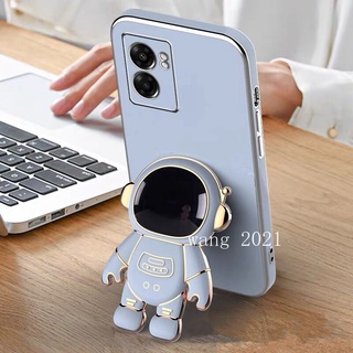 Plating Astronaut Stand Phone Case เคสโทรศัพท for OPPO A77 A76 A96 A57 A95 A55 A16 A16e A16k 4G 5G เคส Luxury Electroplating Square Casing Camera Lens Protective Soft Case