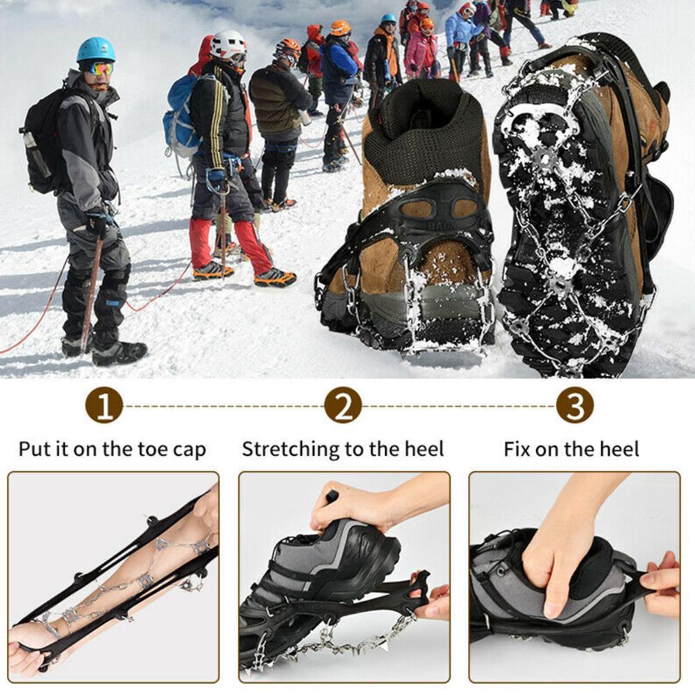 ภาพหน้าปกสินค้าPair 13 Teeth Snow Ice Grips Crampons Winter Hiking Chain Climbing Accessor U8L2