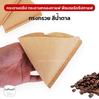 กระดาษดริป กระดาษกรองกาแฟ ฟิลเตอร์ดริปกาแฟ ทรงกรวย สีน้ำตาล ( 100 ใบ )