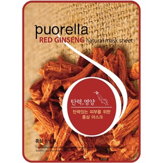 Puorella RED GINSENG  natural mask sheet หน้ากากด้วยสารสกัดโสมแดงที่ให้ผิวมีชีวิตชีวา ความยืดหยุ่น