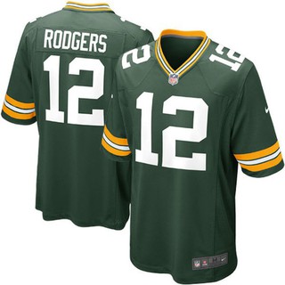 เสื้อกีฬาแขนสั้น ลายทีมชาติฟุตบอล Aaron Rodgers NFL 12 ชุด สีเขียวกรมท่า สีขาว และสีเขียว สําหรับผู้ชาย