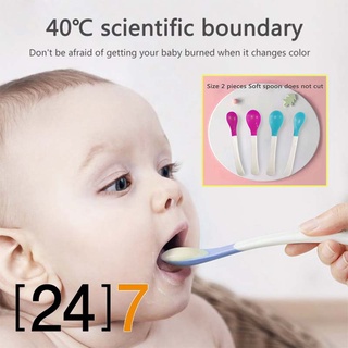 (24)7 Baby Soft Silicone Spoon Candy Color Temperature ช้อนทานอาหารเด็กบอกอุณหภูมิ