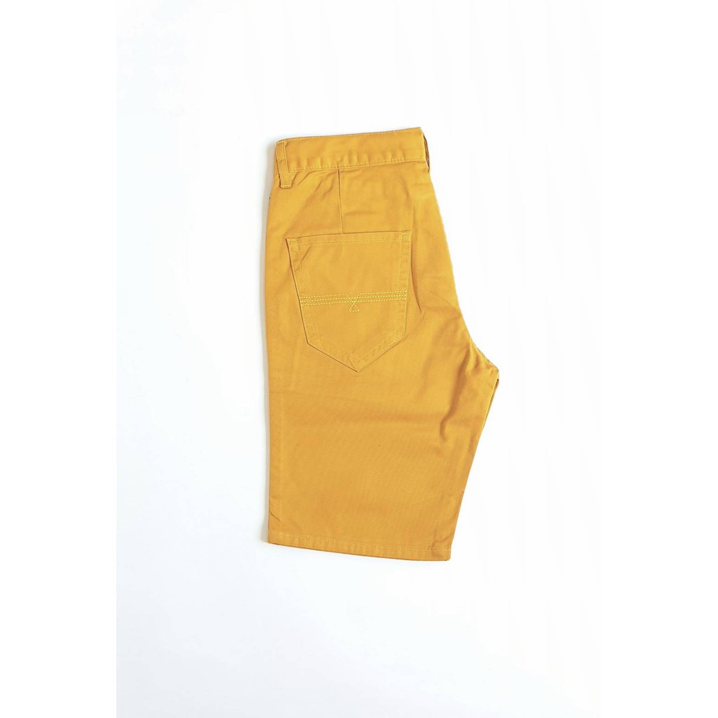 กางเกงขาสั้น-กางเกงลำลอง-กางเกงขาสั้นผู้ชาย-ผ้ากึ่งยีนส์-ผ้าเวสปอยส์-cotton100-size-28-38-สีเหลืองมัสตาด
