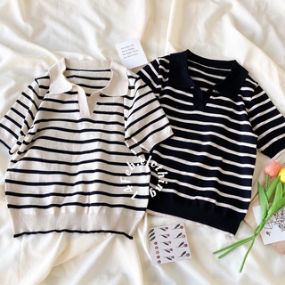 (Polo stripes top) เสื้อโปโลลายขวาง