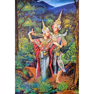 โปสเตอร์ อาบมัน รูปวาด โขน รามเกียรติ์ สีดา พระราม Ramayana Khon Sita Rama POSTER 15”X20” Inch Ancient Painting Siam Tha