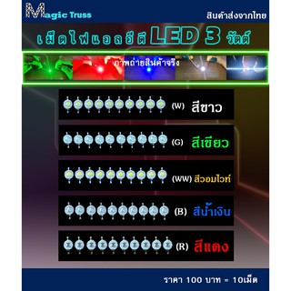 เม็ดไฟ แอลอีดี LED 3 วัตต์ แดง/เขียว/น้ำเงิน/ขาว/วอมไวท์ ราคา10 เม็ด = 100 / ชุด