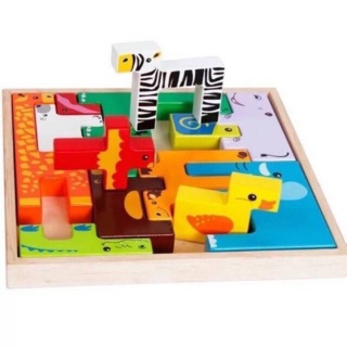 บล็อคไม้ตัวต่อรูปสัตว์ 3D animals wooden puzzle