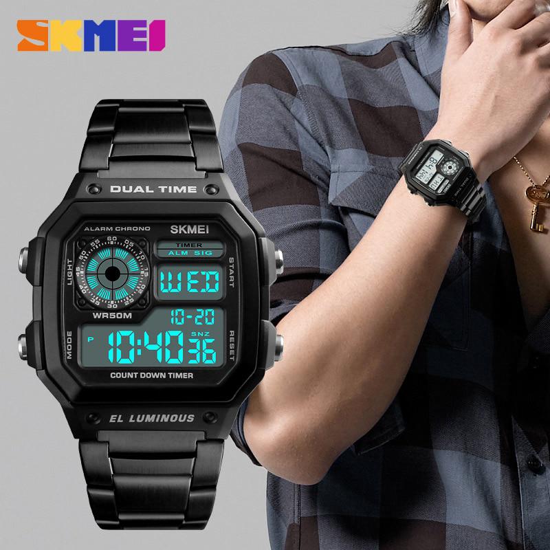 สินค้า SKMEI นักธุรกิจกันน้ำลำลองนาฬิกาสแตนเลสนาฬิกาดิจิตอลนาฬิกา 1335