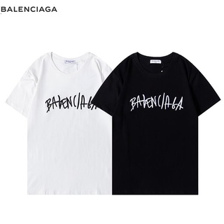 Balenciag เสื้อยืดแขนสั้น ผ้าฝ้าย ปักลาย แฟชั่นสําหรับผู้ชายและผู้หญิง