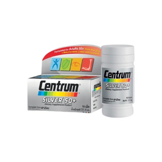 CENTRUM SILVER 50+ DIETARY SUPPLEMENT 90TABS เซนทรัม ซิวเวอร์ 50+ ผลิตภัณฑ์เสริมอาหาร วิตามินรวม สูตรสำหรับผู้ที่มีอายุ 50 ปีขึ้นไป 90 เม็ด