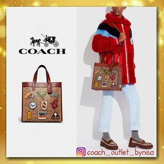 COACH FIELD TOTE IN SIGNATURE CANVAS WITH PATCHES (COACH C6846)
